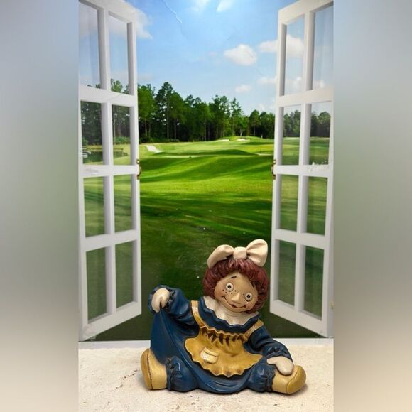 Rare Raggedy Ann Ceramic Collectible Doll, 1970's, Charming Blue & Tan Figurine - Picture 6 of 8